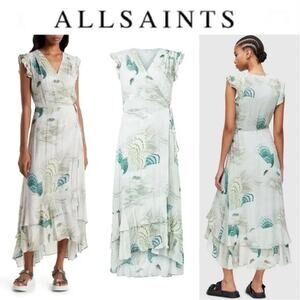 ALLSAINTS Dela Ngaru Cap Sleeve Wrap Dress In Soft Green Size 4